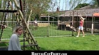 Slutty blondes fighting and cock sucking - porn video