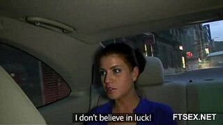 Brunette Babe cheats on her husband in a cab - porn video