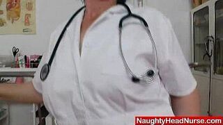 Brunette practical nurse examining her vagina - porn video
