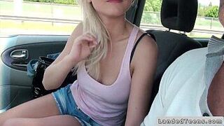 Czech blonde teen gives blowjob in car and fucks - porn video