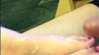 wife gives me footjob with cumshot pink toenails hot - porn video