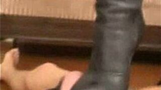 Hot mistress dominating her slave with cockcrushing ballbusting and trampling - porn video