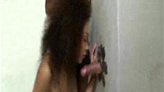 Two Black Babes Sucking One White Cock - porn video